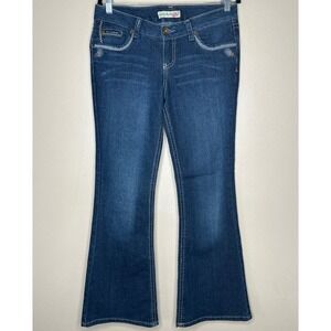 Paris Blues Flare Leg‎ Jeans Mid Rise Size 11 Dark Wash Y2K Thick Stitching